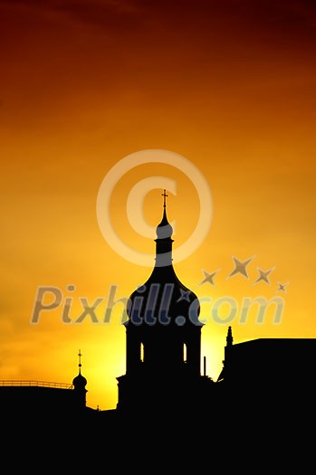 silhouette of church