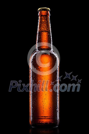 Beer bottle with water drops isolated on black Beer bottle with water drops isolated on black