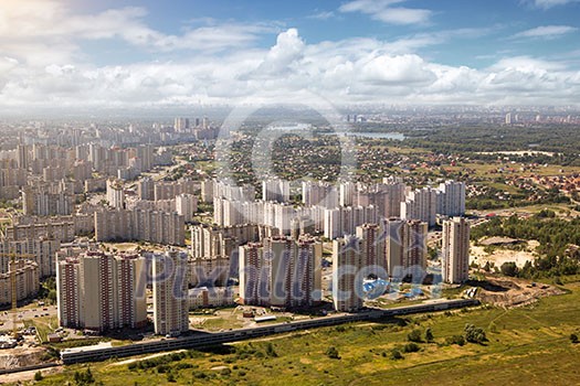 Kiev, summer cityscape of Ukrainian capital from bird's eye view