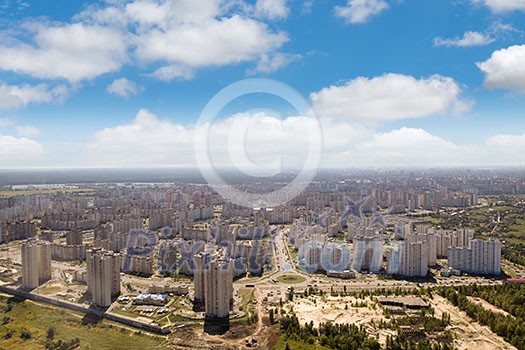 Kiev, summer cityscape of Ukrainian capital from bird's eye view