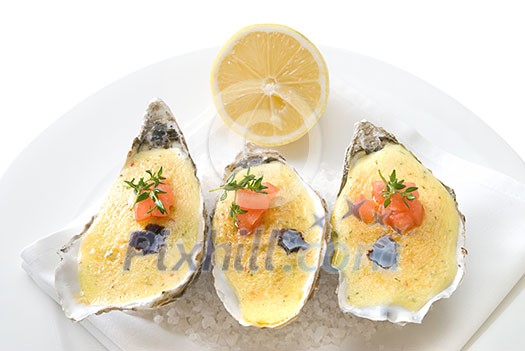 oysters with sauce and lemon