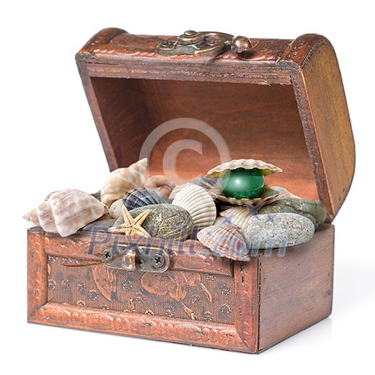 wooden chest with pearl isolated on white wooden chest with pearl isolated on white