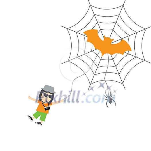 spider and man vector cartoon card for halloween day  