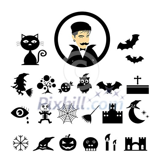 vector halloween icon set on white background  