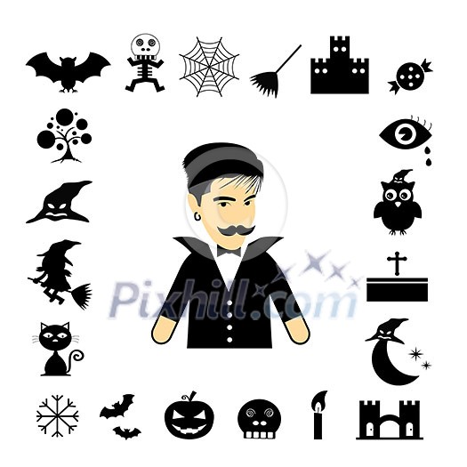 vector halloween icon set on white background 