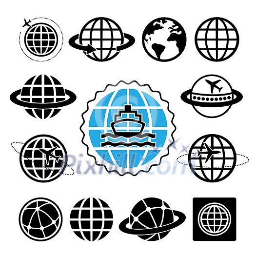 ship and globe vector icon set  