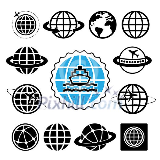 ship and globe vector icon set ship and globe vector icon set