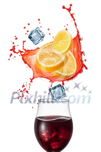 Sangria drink with ingridients isolated on white background