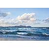 Waves on beach of Can Picafort, Mallorca, Balearic Islands, Spain