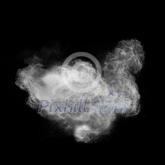White powder explosion isolated on black background White powder explosion isolated on black background