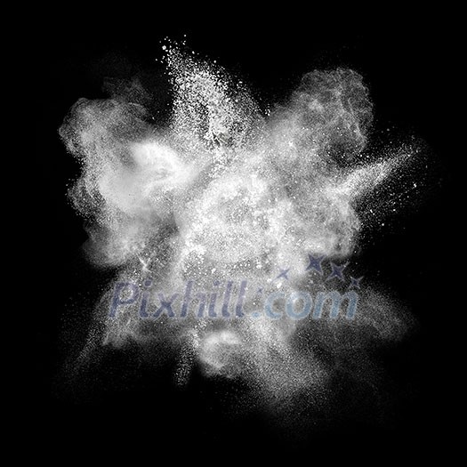 White powder explosion isolated on black background White powder explosion isolated on black background