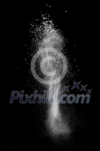 White powder explosion isolated on black background White powder explosion isolated on black background