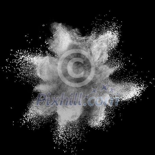 White powder explosion isolated on black background White powder explosion isolated on black background