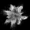 White powder explosion isolated on black background