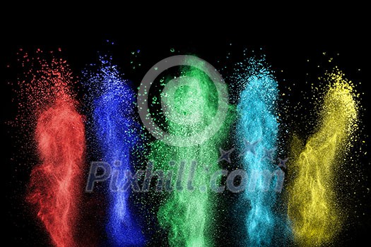 White powder explosion isolated on black background White powder explosion isolated on black background