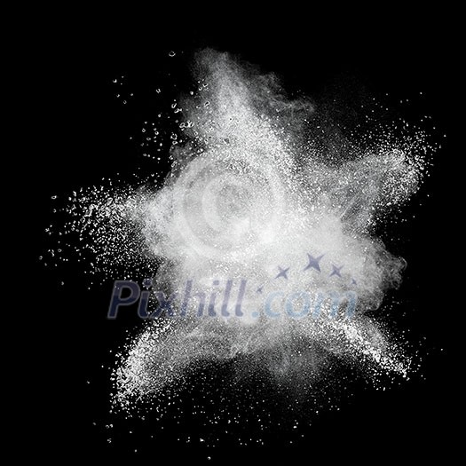 White powder explosion isolated on black background White powder explosion isolated on black background