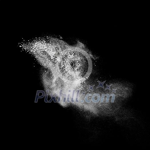 White powder explosion isolated on black background White powder explosion isolated on black background
