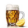 Beer in glass with lemon isolated on white background