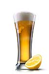 Beer in glass with lemon isolated on white background