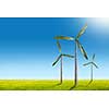 Green energy concept - natural wind generator turbines on summer landscape