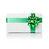 Holiday gift with green ribbon isolated on white