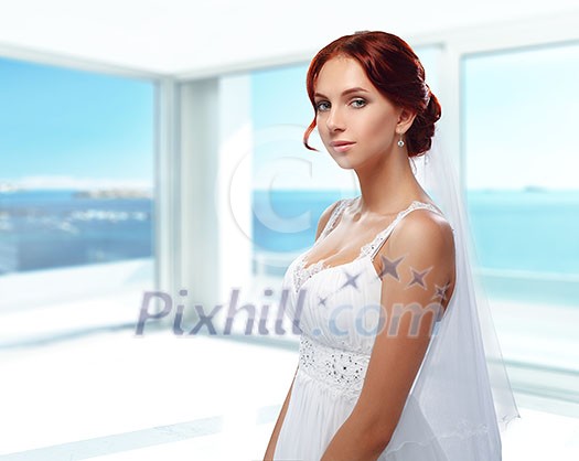 Portrait of Beautiful Young Fashion Bride in interior. Portrait of Beautiful Young Fashion Bride in interior.