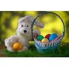 Toy rabbit with Easter eggs.