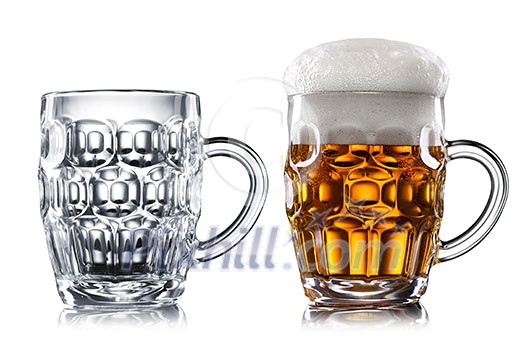 Empty and full beer in glass isolated on white Empty and full beer in glass isolated on white