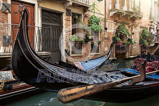 Gondolas in Venice. Close up photo