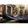 Gondolas in Venice. Close up photo