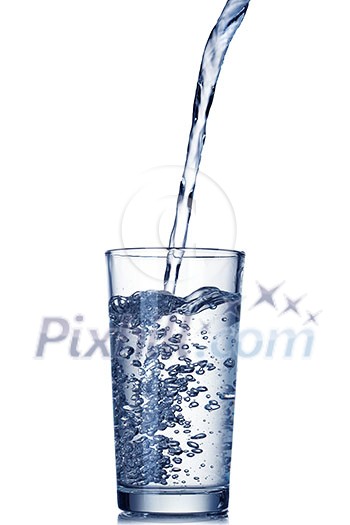 water pouring into glass isolated on white water pouring into glass isolated on white