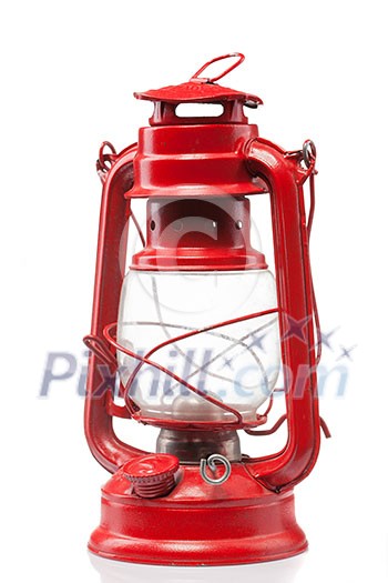 Red vintage gas lamp isolated on white
