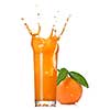 orange juice splash in glass with tangerine isolated on white