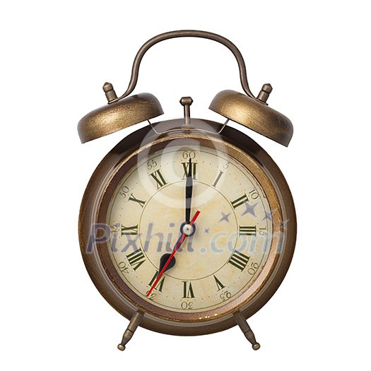 Brown old style alarm clock isolated on white Brown old style alarm clock isolated on white