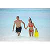 happy young romantic couple in love have fun running and relaxing on beautiful beach