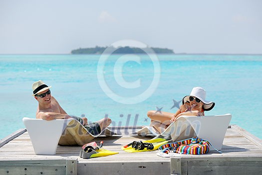 happy young romantic couple in love have fun running and relaxing on beautiful beach