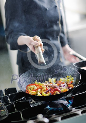 beautiful young chef woman prepare and decorating tasty food in kitchen beautiful young chef woman prepare and decorating tasty food in kitchen