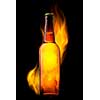 Beer bottle in fire on black