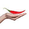 chili pepper and human hand isolated on white