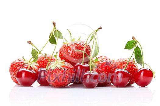 Strawberry and cherry isolated on white