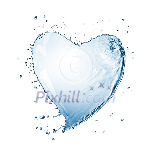 Heart of water splash isolated on white