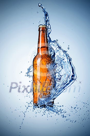 Beer bottle with water splash Beer bottle with water splash