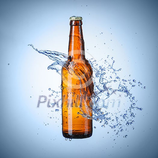 Beer bottle with water splash Beer bottle with water splash
