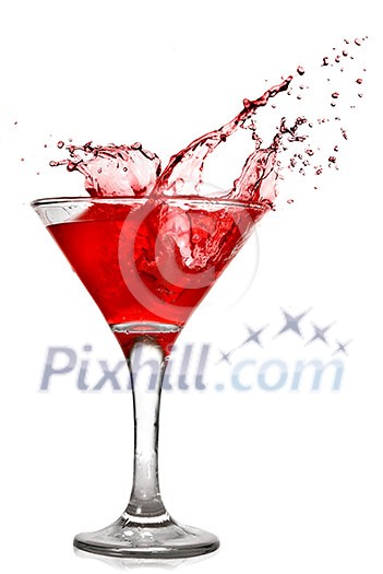 Red cocktail with splash isolated on white