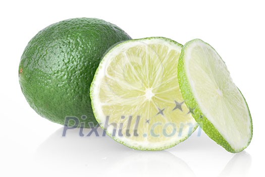 Green lime with slices on white Green lime with slices on white
