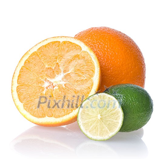 orange and lime isolated on white