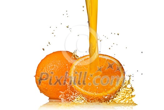 Water splash on orange isolated on white Water splash on orange isolated on white