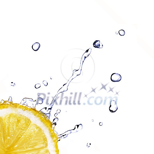 fresh water drops on lemon isolated on white