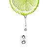 Fresh lime slice with water drops isolated on white