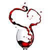 Heart made of pouring red wine in glass isolated on white